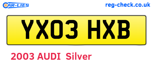YX03HXB are the vehicle registration plates.