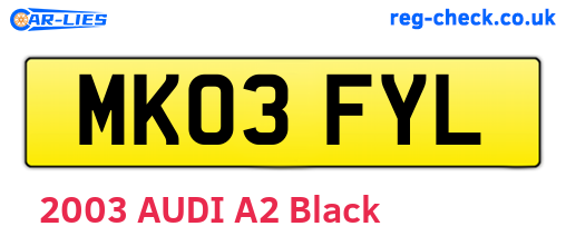 MK03FYL are the vehicle registration plates.
