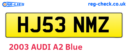 HJ53NMZ are the vehicle registration plates.