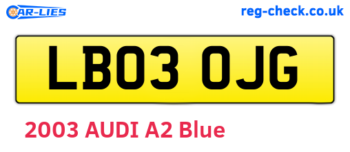 LB03OJG are the vehicle registration plates.