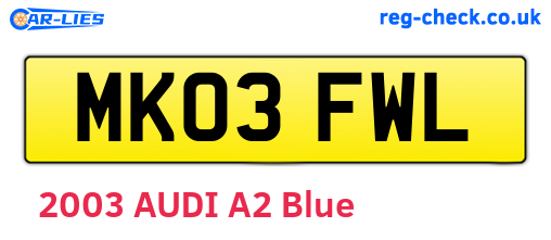 MK03FWL are the vehicle registration plates.