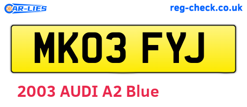 MK03FYJ are the vehicle registration plates.