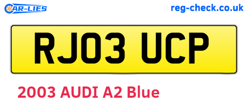 RJ03UCP are the vehicle registration plates.