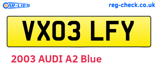 VX03LFY are the vehicle registration plates.