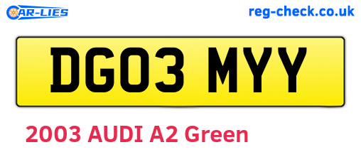 DG03MYY are the vehicle registration plates.