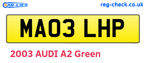 MA03LHP are the vehicle registration plates.