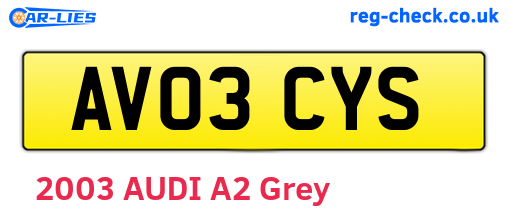 AV03CYS are the vehicle registration plates.