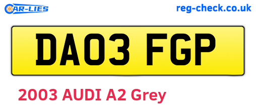 DA03FGP are the vehicle registration plates.