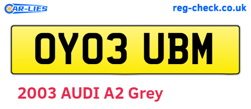 OY03UBM are the vehicle registration plates.