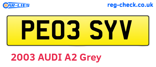 PE03SYV are the vehicle registration plates.