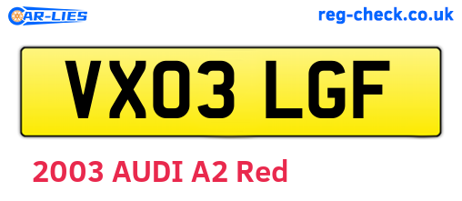 VX03LGF are the vehicle registration plates.
