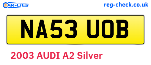 NA53UOB are the vehicle registration plates.