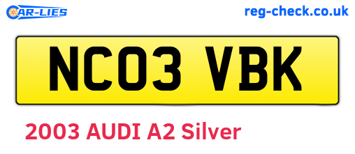 NC03VBK are the vehicle registration plates.