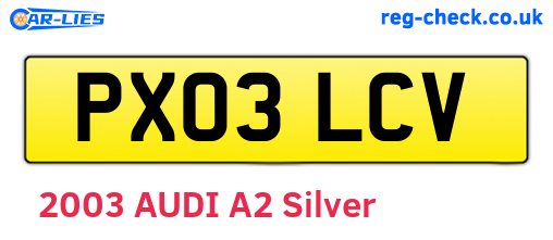 PX03LCV are the vehicle registration plates.