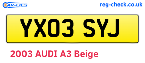 YX03SYJ are the vehicle registration plates.