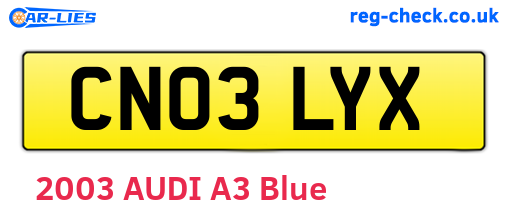 CN03LYX are the vehicle registration plates.