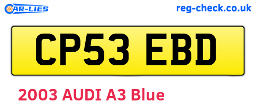 CP53EBD are the vehicle registration plates.