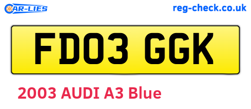 FD03GGK are the vehicle registration plates.