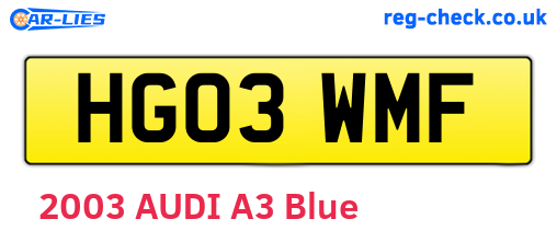 HG03WMF are the vehicle registration plates.