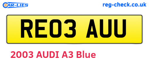 RE03AUU are the vehicle registration plates.