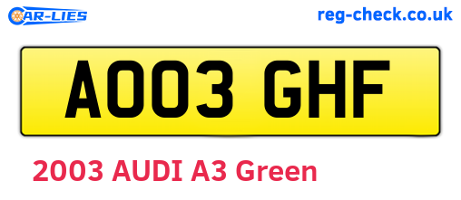AO03GHF are the vehicle registration plates.