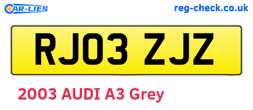 RJ03ZJZ are the vehicle registration plates.