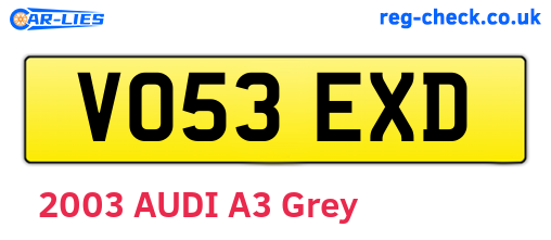 VO53EXD are the vehicle registration plates.