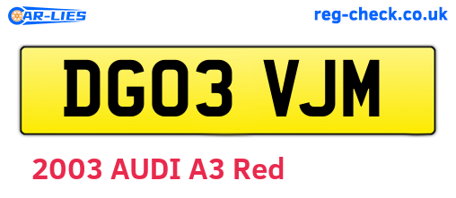 DG03VJM are the vehicle registration plates.