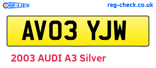 AV03YJW are the vehicle registration plates.