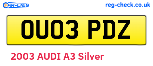 OU03PDZ are the vehicle registration plates.