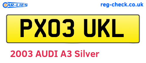 PX03UKL are the vehicle registration plates.