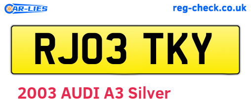 RJ03TKY are the vehicle registration plates.