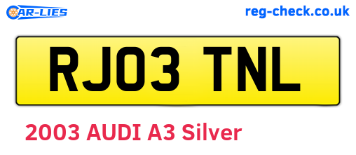 RJ03TNL are the vehicle registration plates.
