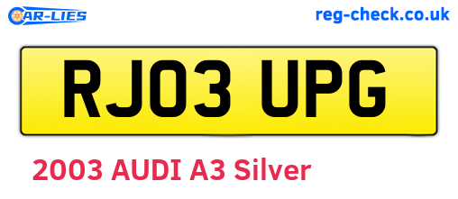 RJ03UPG are the vehicle registration plates.