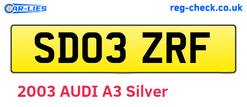 SD03ZRF are the vehicle registration plates.