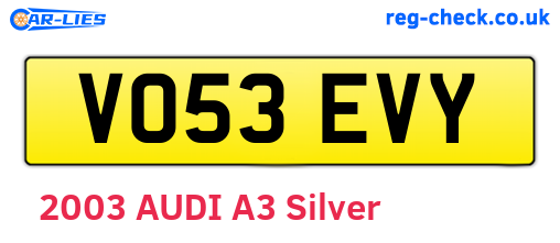 VO53EVY are the vehicle registration plates.