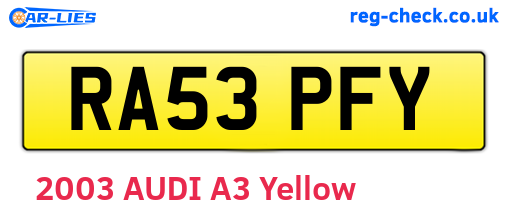 RA53PFY are the vehicle registration plates.