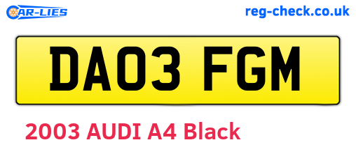 DA03FGM are the vehicle registration plates.