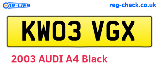 KW03VGX are the vehicle registration plates.