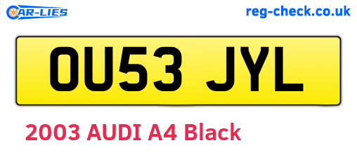 OU53JYL are the vehicle registration plates.