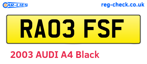 RA03FSF are the vehicle registration plates.