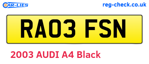 RA03FSN are the vehicle registration plates.