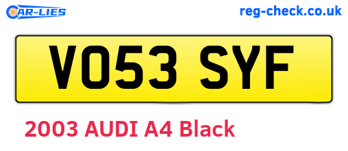 VO53SYF are the vehicle registration plates.