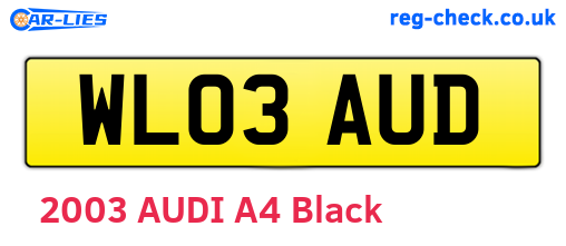WL03AUD are the vehicle registration plates.