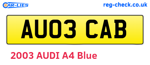 AU03CAB are the vehicle registration plates.