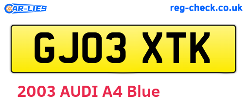 GJ03XTK are the vehicle registration plates.