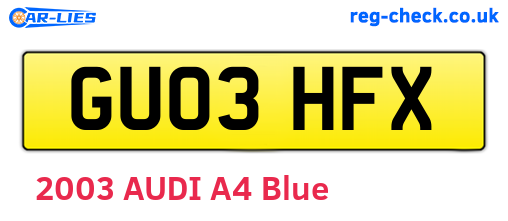 GU03HFX are the vehicle registration plates.