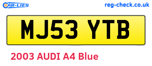 MJ53YTB are the vehicle registration plates.