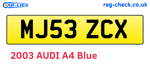 MJ53ZCX are the vehicle registration plates.