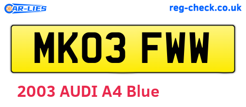 MK03FWW are the vehicle registration plates.